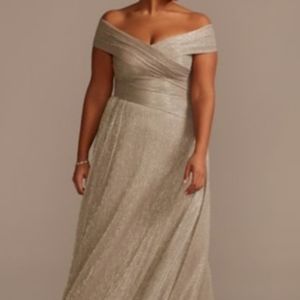Gold Off the Shoulder Oleg Cassini Mother of the Bride Formal Plus Size Dress